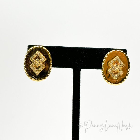 Vintage Jewelry - Vintage Circle with Double Squares Rhinestone Earrings